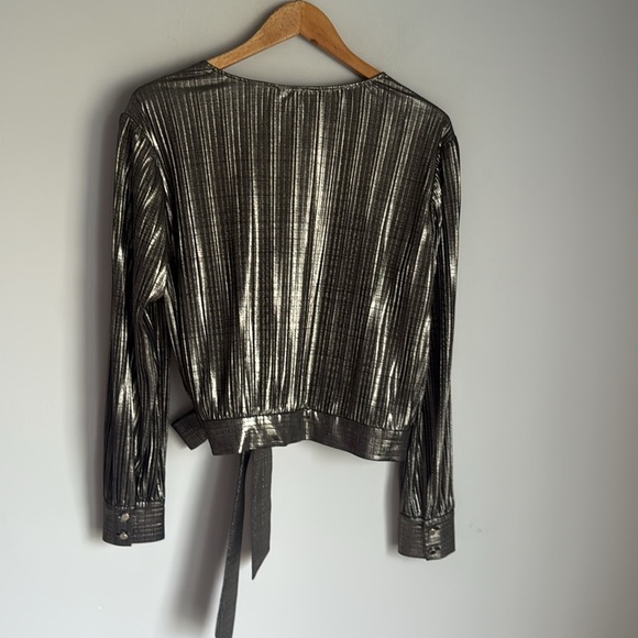 Ted Baker Elwiira Gathered Metallic Wrap Top - Gray Large - Picture 6 of 11